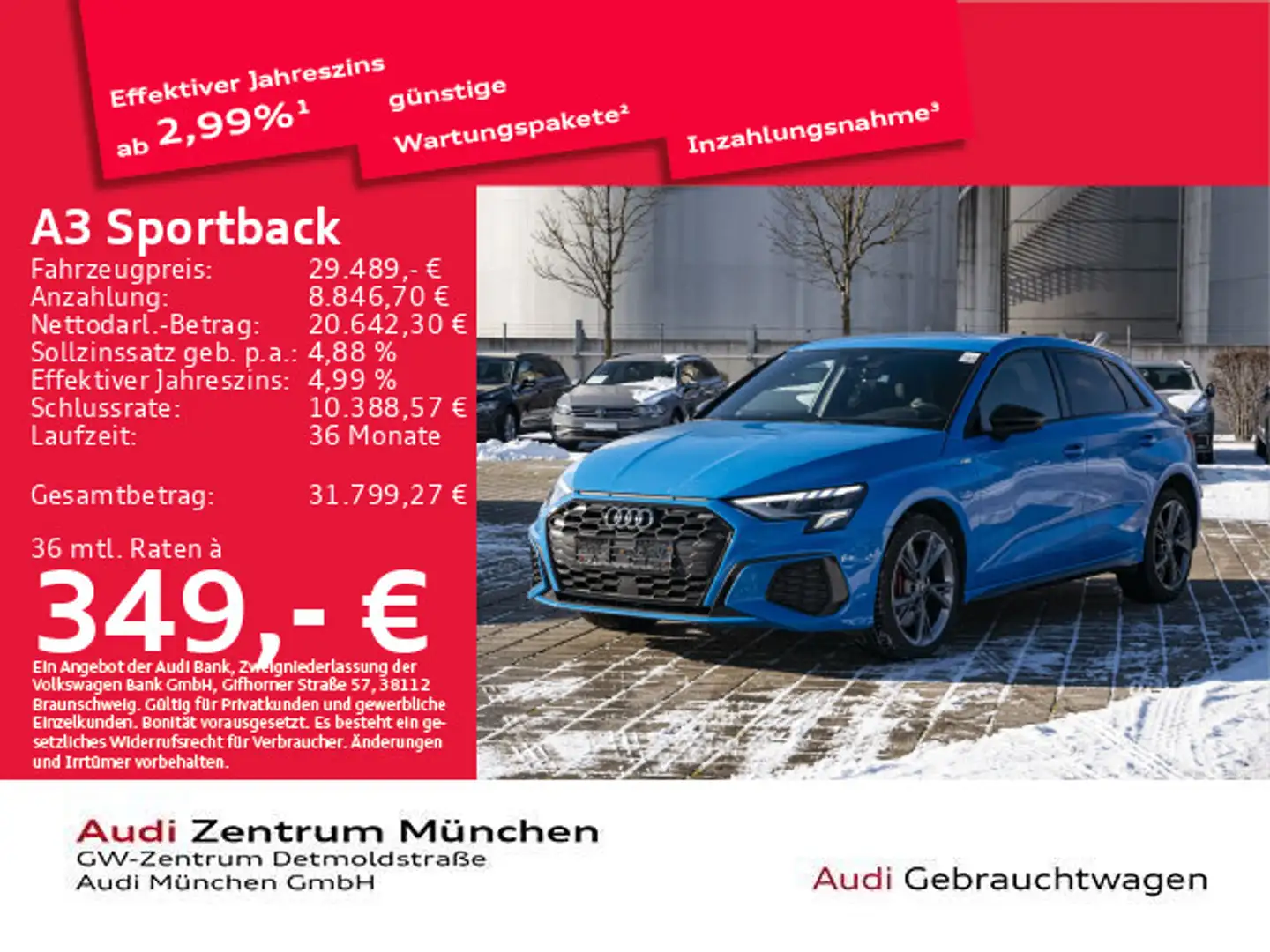 Audi A3 45 TFSI e S tronic 2x S line Navi+/ Blau - 1