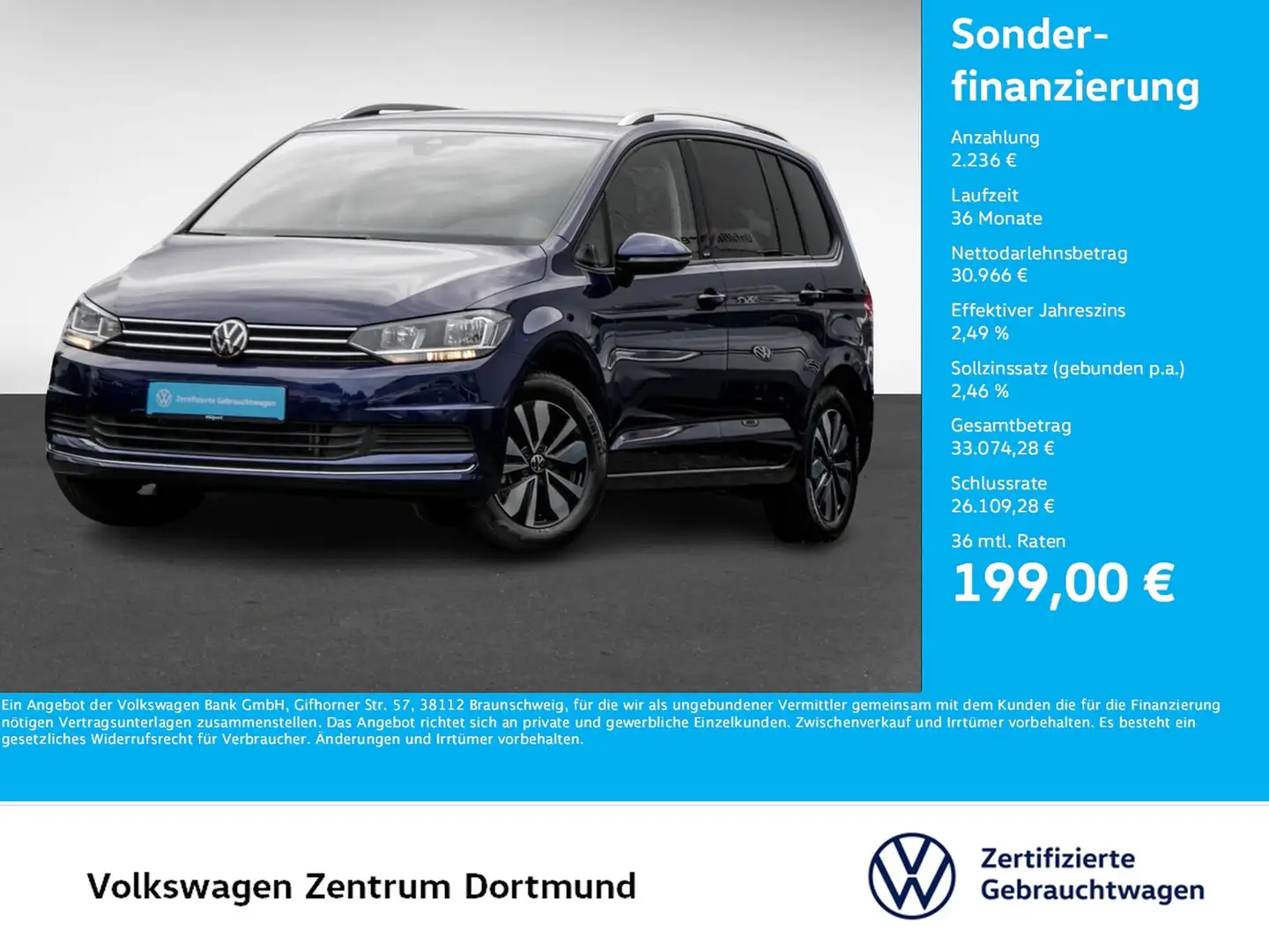 Volkswagen Touran 2.0 MOVE ACC AHK SITZHEIZUNG NAVI DAB+ Bleu - 1