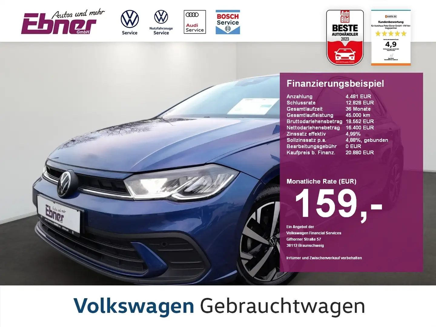 Volkswagen Polo LIFE PLUS TSI DSG KAMERA+LED+NAVI+APP+GRA+SITZHZG+ Blau - 1