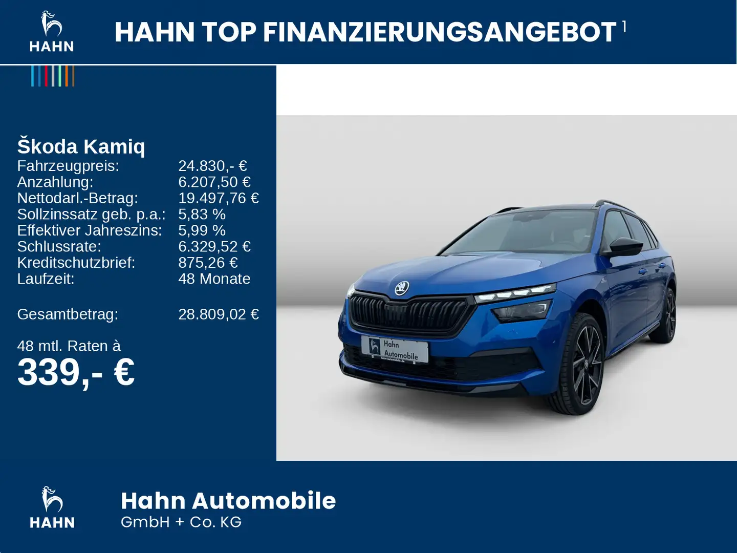 Skoda Kamiq 1.5TSI DSG Monte Carlo ACC Pano Cam Keyles Blau - 2