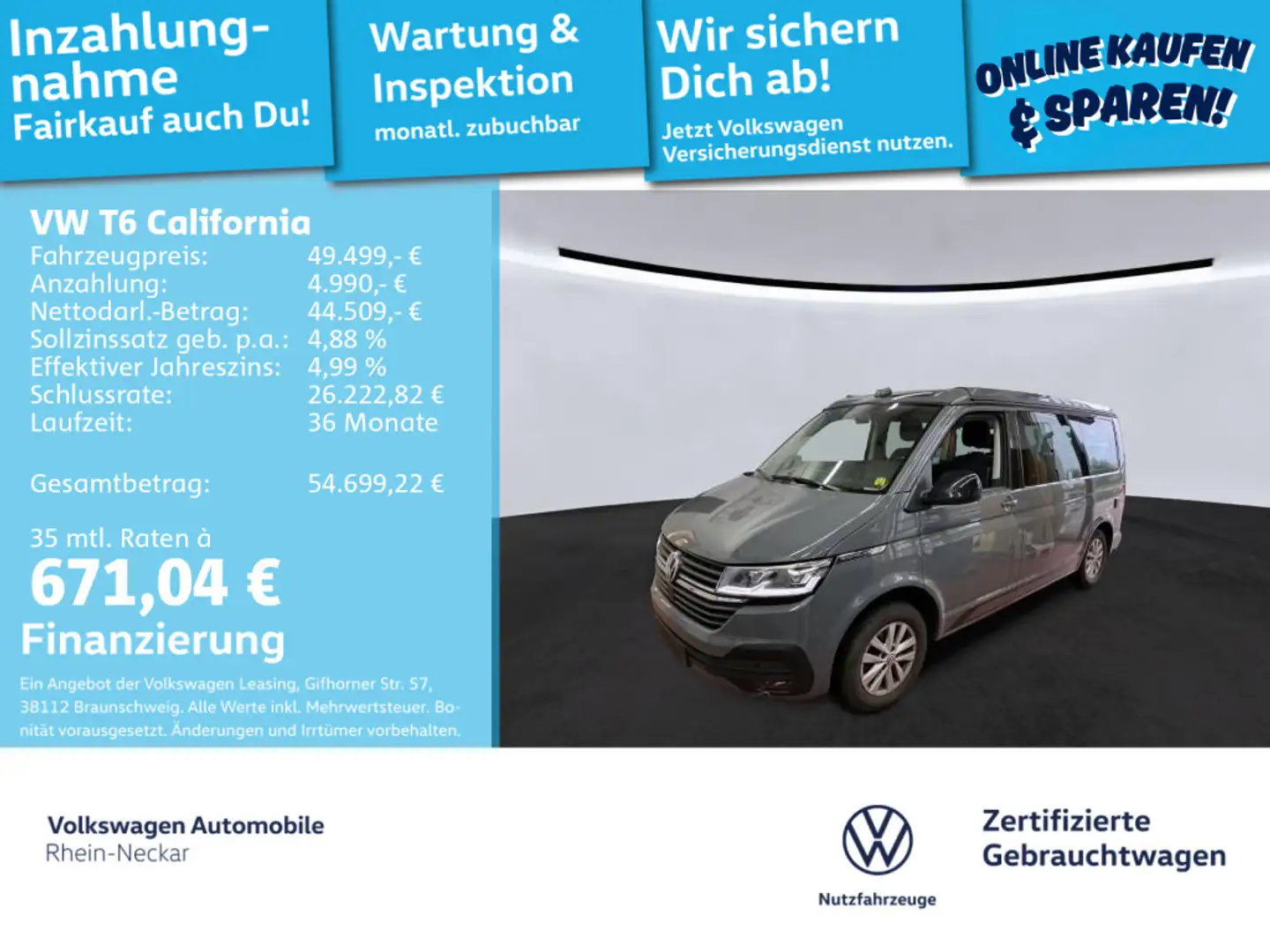 Volkswagen T6 California 2.0 TDI Beach DSG Standheizung AHK Grau - 1
