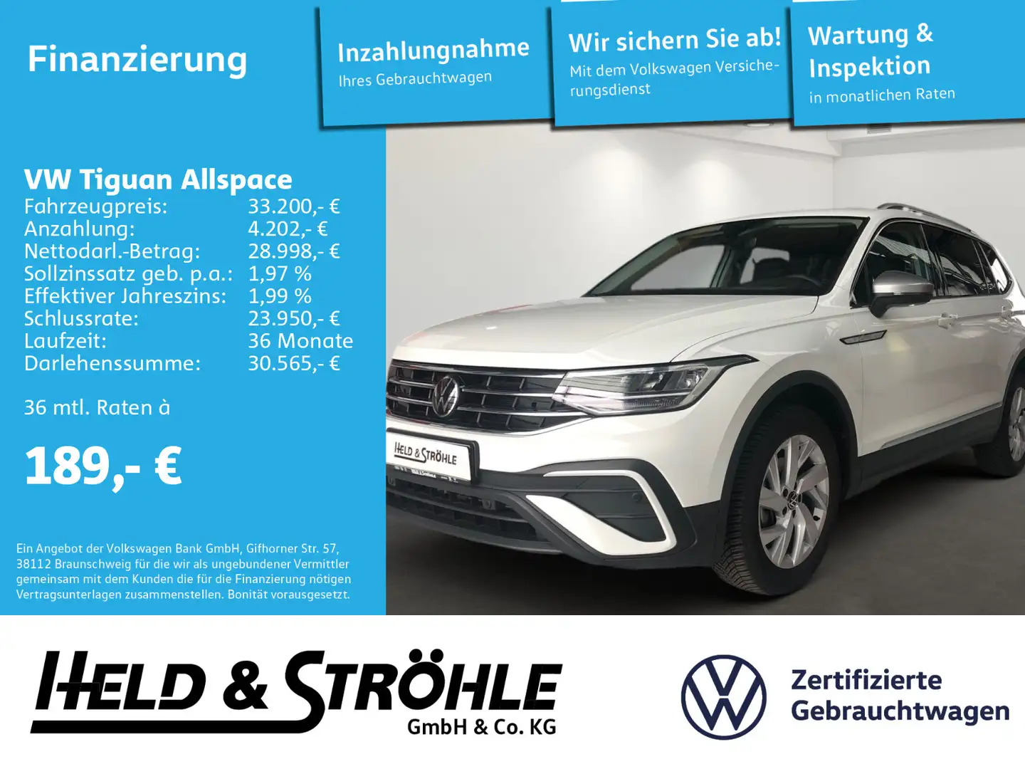 Volkswagen Tiguan Allspace Life 1.5 TSI DSG LED AHK ACC DAB Weiß - 1