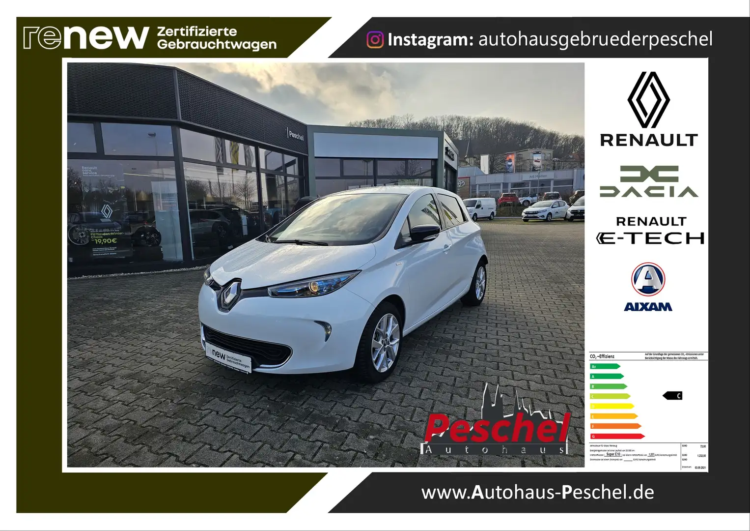 Renault ZOE R110 Limited Navi, SHZ, 16" Alu Mietbatterie Weiß - 1