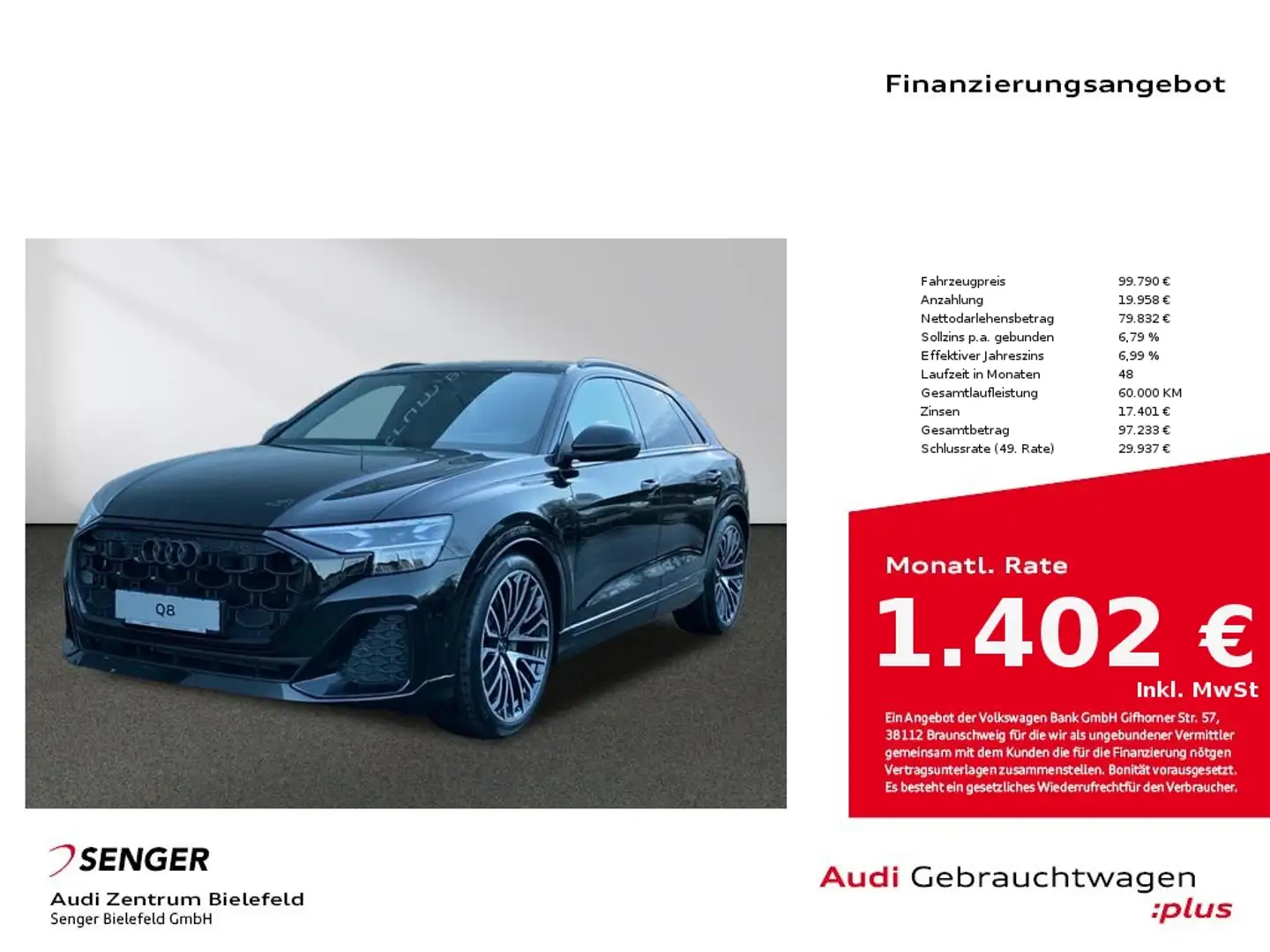 Audi Q8 SUV 50 TDI quattro Allradlenkung Panorama LED Zwart - 1