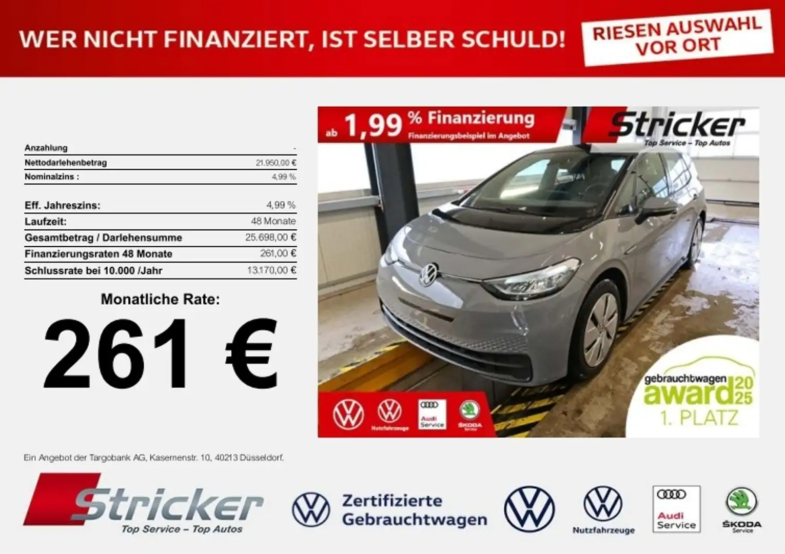 Volkswagen ID.3 Pro Performance 150/58 261,-ohne Anzahlung Navi Grau - 1