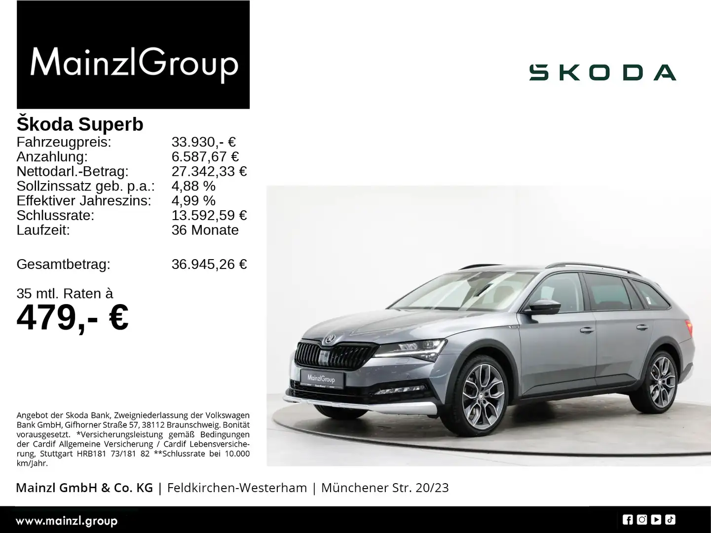 Skoda Superb Scout 2.0 TDI 4x4 DSG AHK Stdhz Matrix Grau - 1