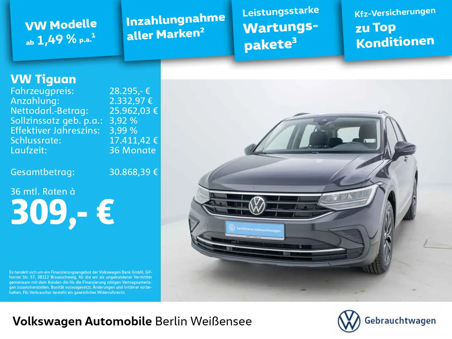 Volkswagen Tiguan Life 2.0 TDI DSG*SHZ*NAV*APP*CLIMATRONIC* Grau - 1