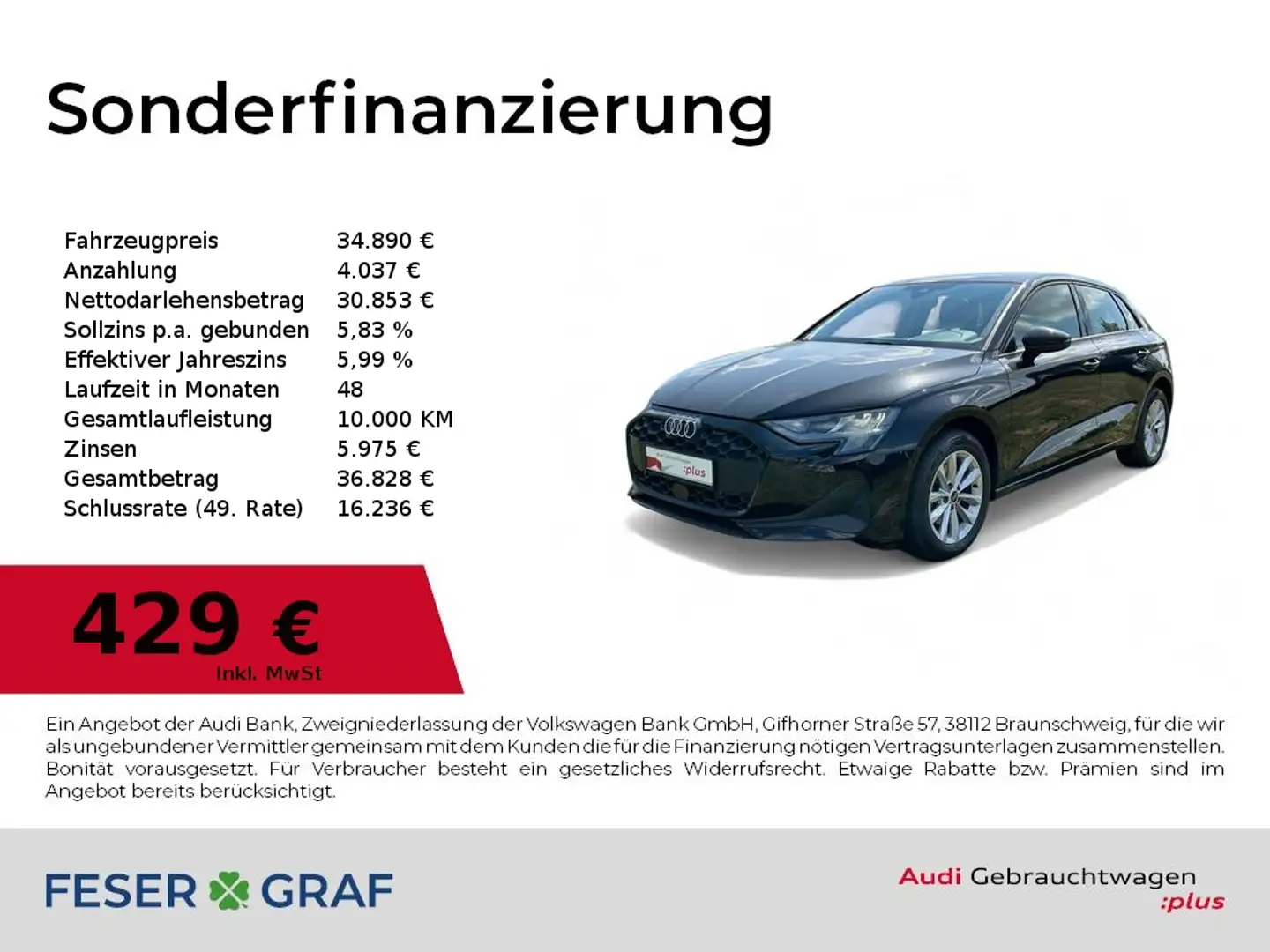 Audi A3 30TFSI S tronic SHZ/CarPlay/LED/PDC+/GRA/VC Schwarz - 1