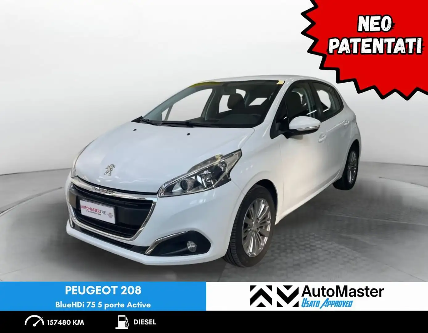 Peugeot 208 BlueHDi 75 5 porte Active - NEOPATENTATI Blanc - 1