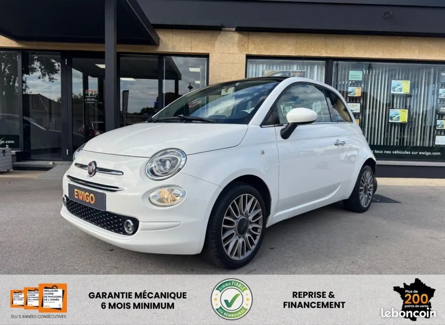 Fiat 500 1.2 69CH ECO PACK CLUB TOIT PANORAMIQUE Blanc - 1