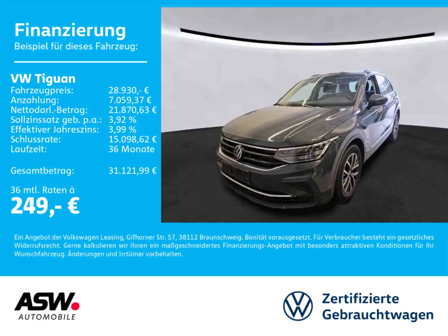 Volkswagen Tiguan Life 2.0 TDI DSG LED NAVI PDC ACC SHZ Gris - 1
