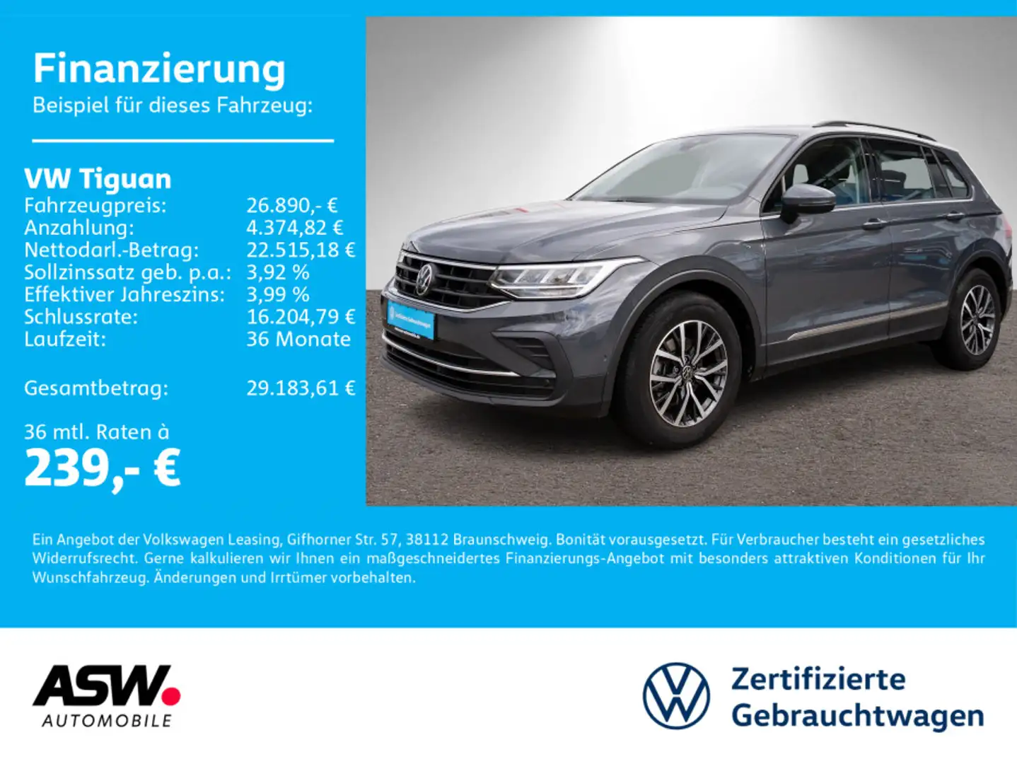 Volkswagen Tiguan Life 2.0 TDI DSG LED NAVI PDC ACC SHZ Grau - 1