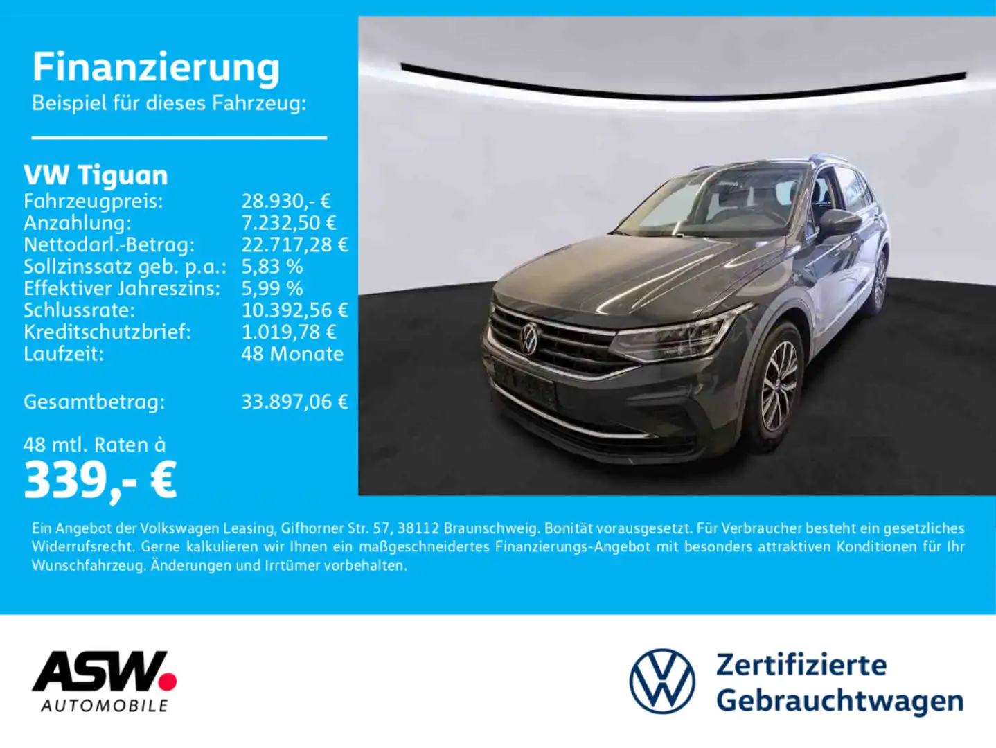Volkswagen Tiguan Life 2.0 TDI DSG LED NAVI PDC ACC SHZ Grau - 1