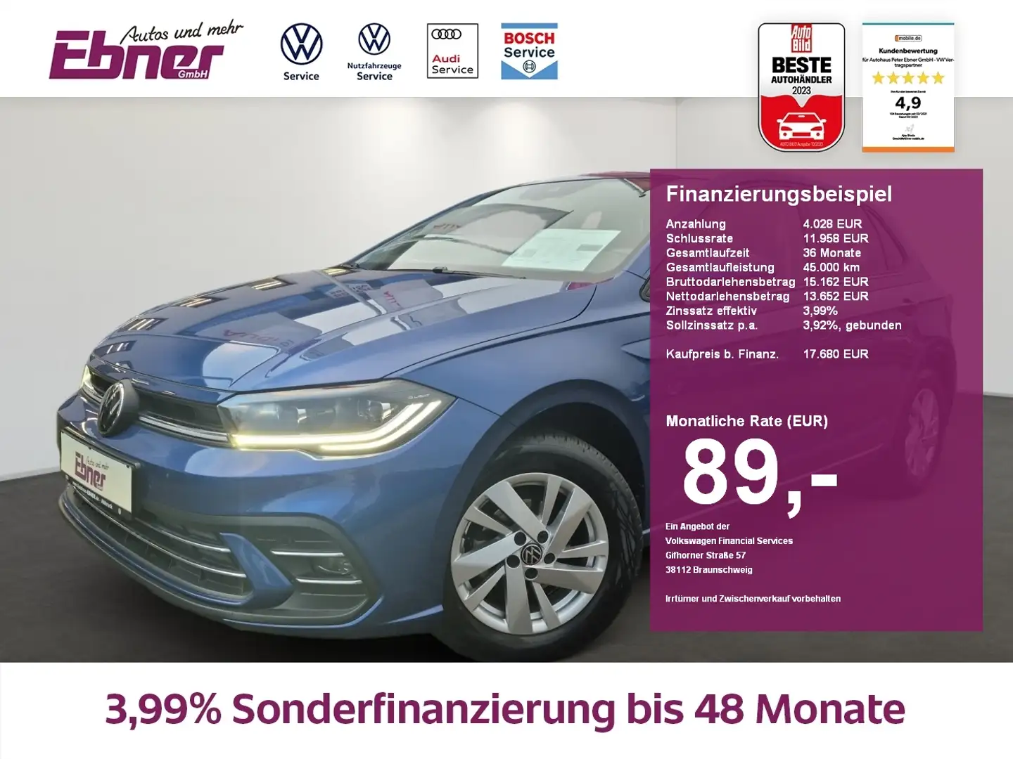 Volkswagen Polo STYLE TSI MATRIX+NAVI+APP+SITZHZG+AC-AUTOM+2xPDC+A Blau - 1