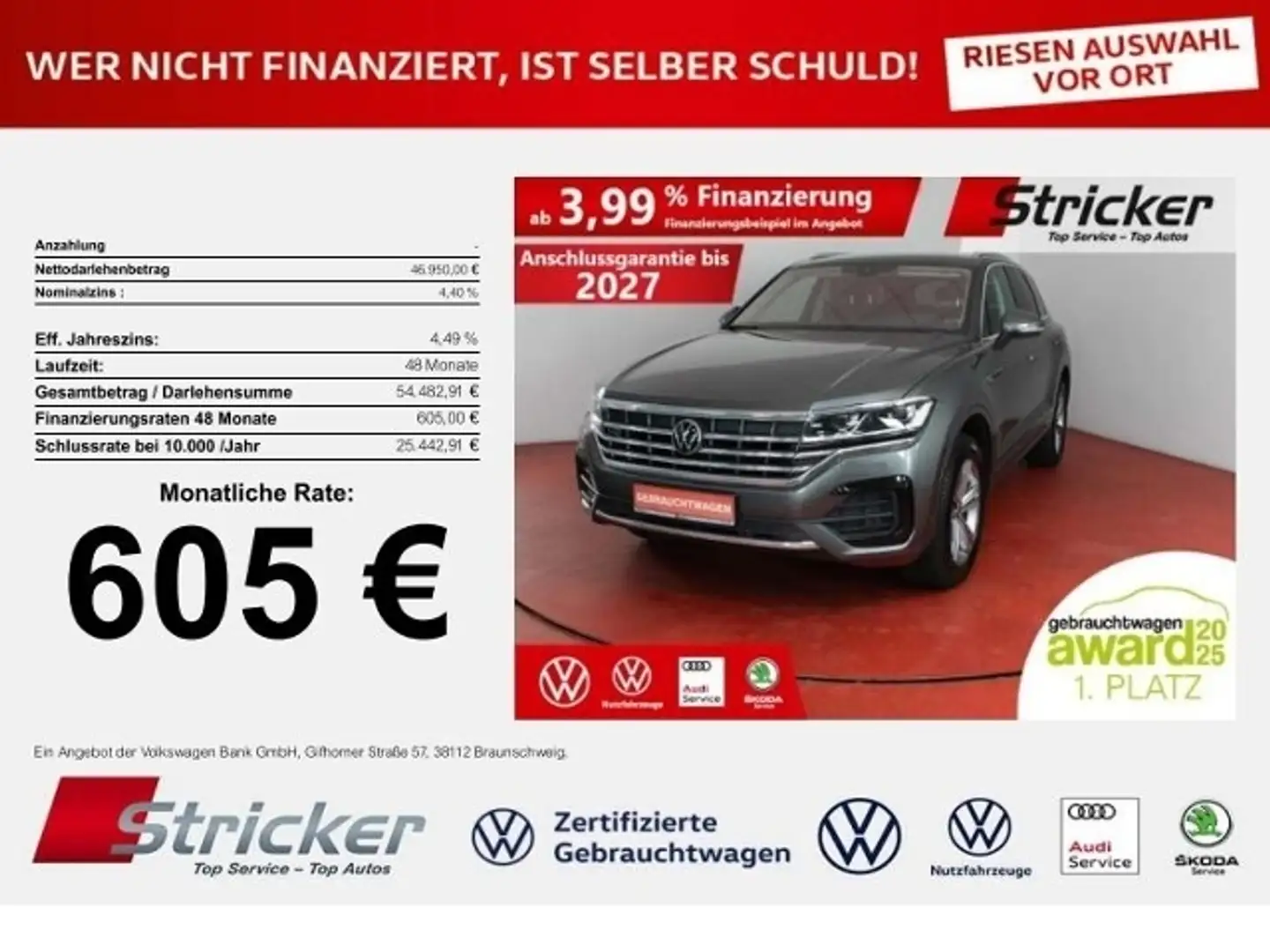 Volkswagen Touareg R-Line 3.0TDI 605,-ohne Anzahlung AHK Luft Travel Silber - 1