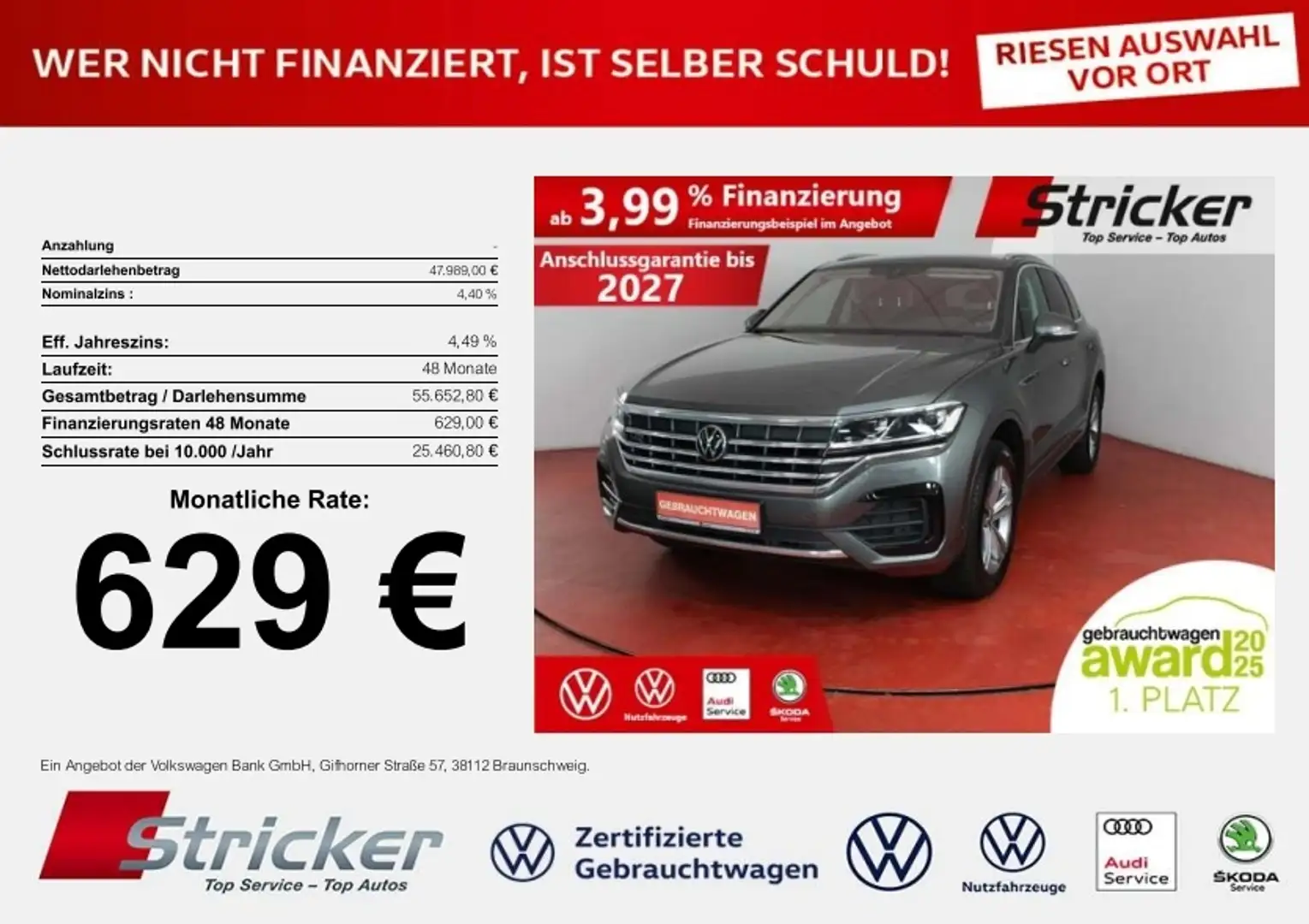 Volkswagen Touareg R-Line 3.0TDI 629,-ohne Anzahlung AHK Luft Travel Silber - 1