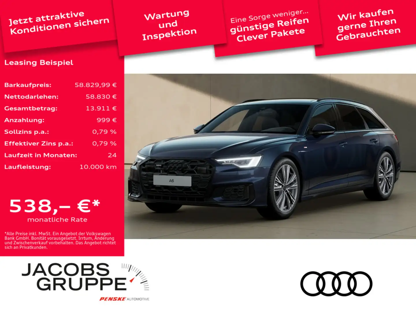 Audi A6 Avant 50 TDI quattro S line Pano, AHK, Top Blau - 1