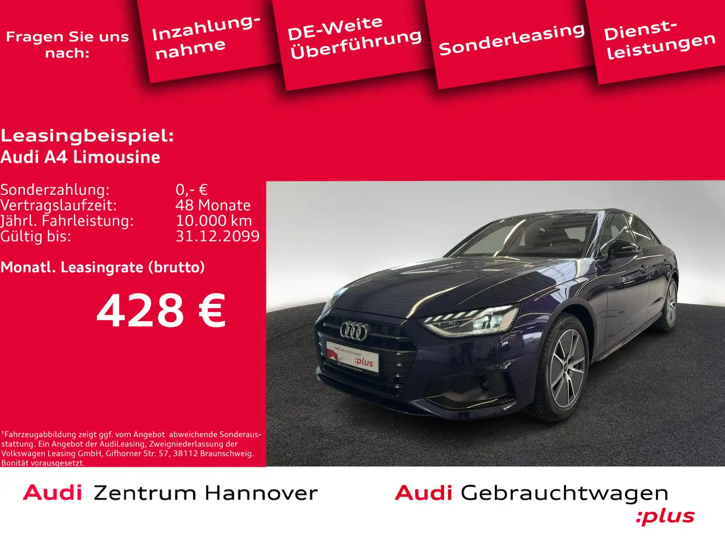 Audi A4 40 TFSI Advanced Matrix B&O Kamera Mauve - 1