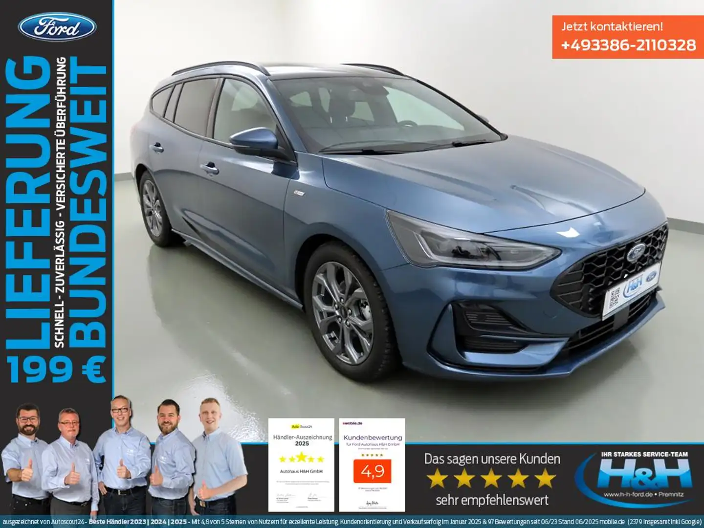 Ford Focus Turnier 1.0 Aut M-Hybrid ST-Line AHK+Matrix Blauw - 1