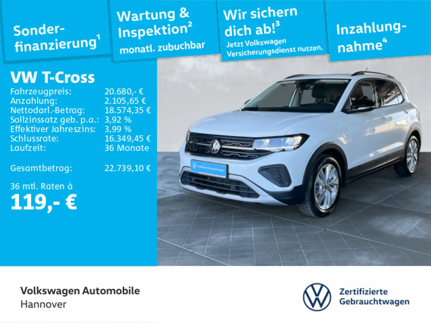 Volkswagen T-Cross 1.0 TSI Goal Navi LED DigCockpit PDC SHZ Weiß - 1