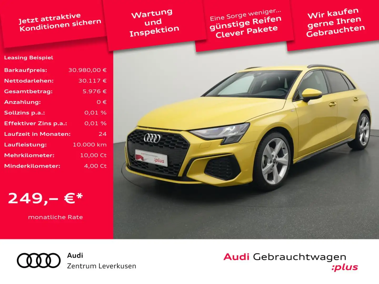 Audi A3 ab mtl. 249 €¹ S-TRON AHK NAVI ACC VIRT Gelb - 1