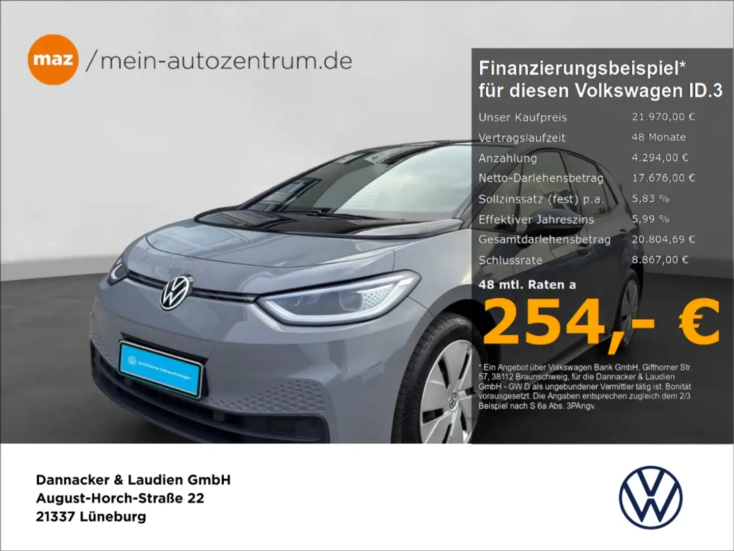 Volkswagen ID.3 Pro Family 62 kWh 107 kW Matrix-LED Pano Navi Sitz Grau - 1
