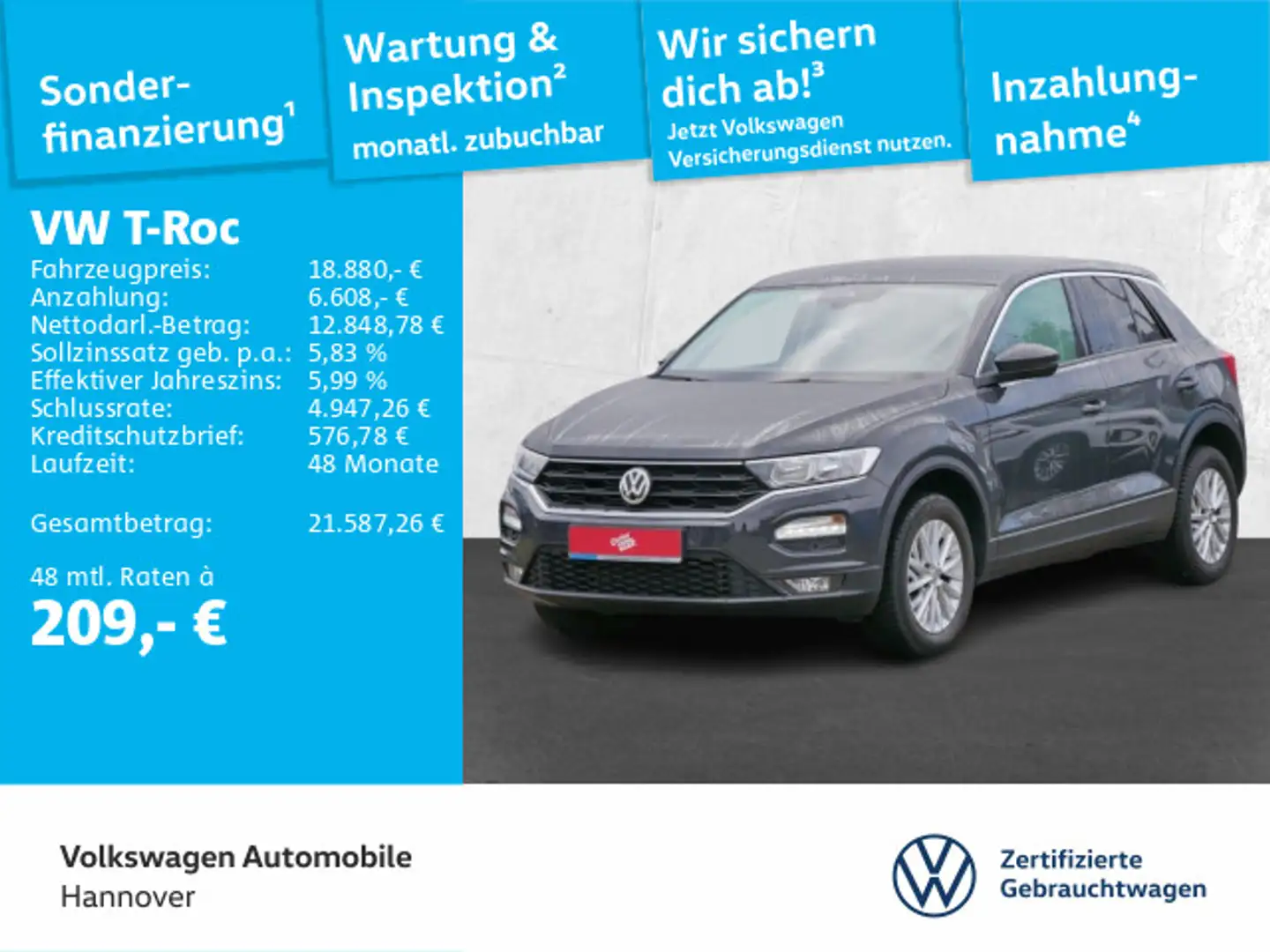 Volkswagen T-Roc 1.6 TDI Navi PDC SHZ Grau - 1