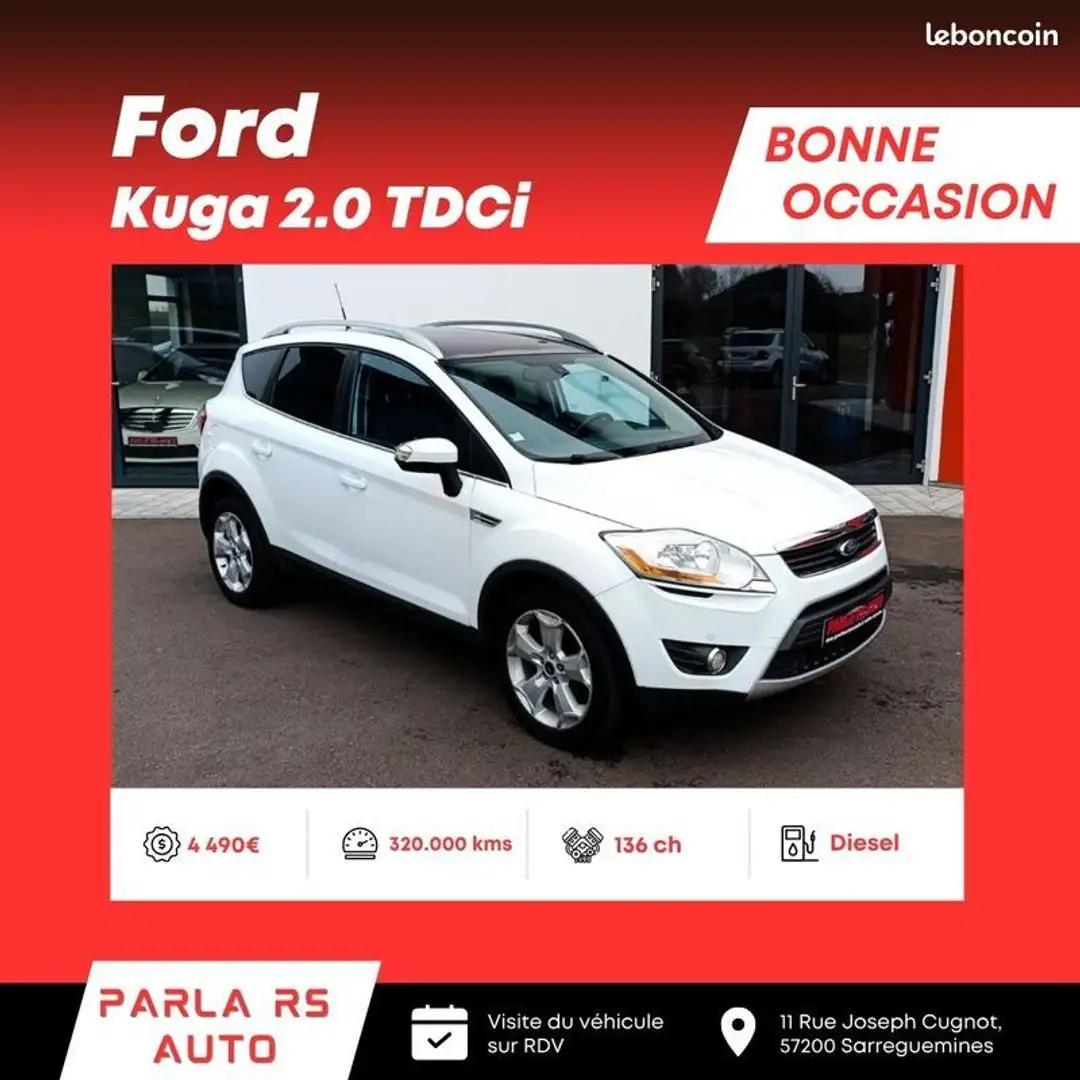 Ford Kuga 2.0 TDCi 136ch 1ère main Blanc - 1
