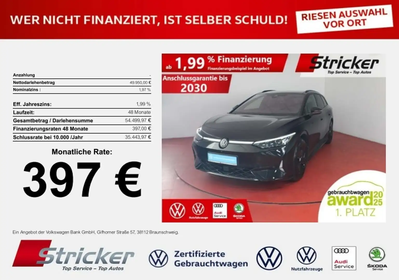 Volkswagen ID.7 Tourer GTX 250/86 397,-ohne Anzahlung AHK Travel Schwarz - 1