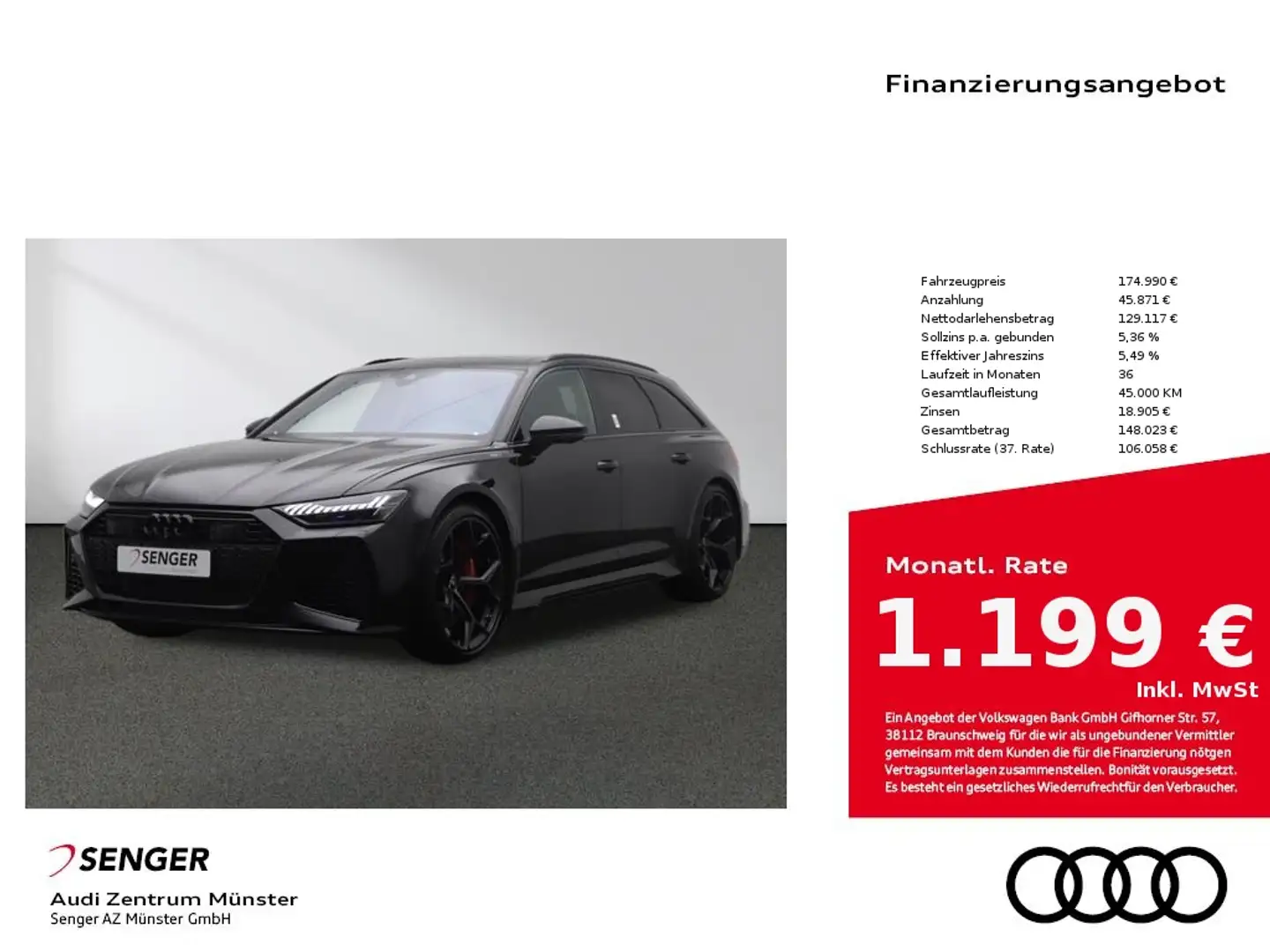 Audi RS6 Avant performance Standh. 360° Kamera Matrix Schwarz - 1