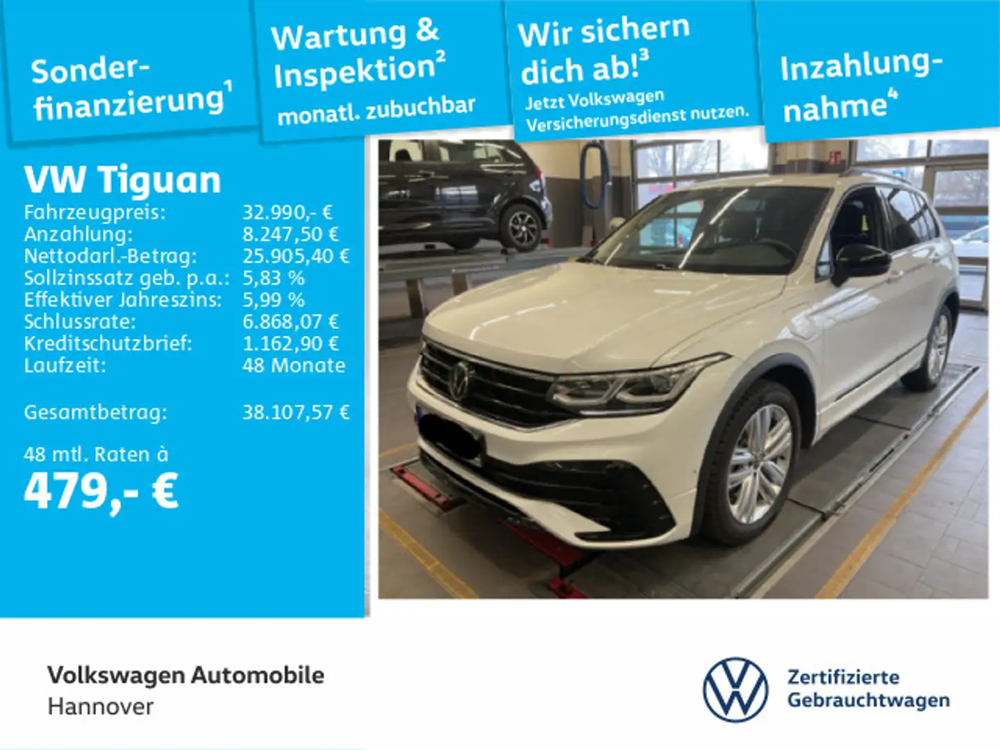 Volkswagen Tiguan 1.4 TSI DSG eHybrid R-Line Navi AHK Pano Weiß - 1