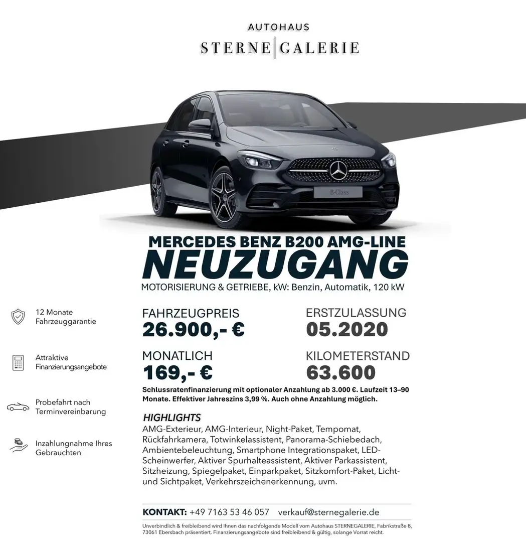 Mercedes-Benz B 200 AMG-LINE/TEMPOM/RÜCKFAHRK/AMBEINT/PANO Noir - 1