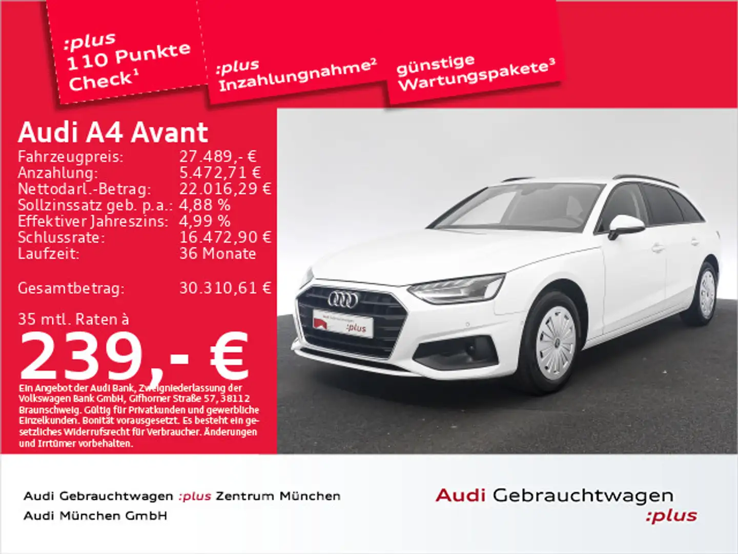 Audi A4 35 TDI S tronic ACC/Navi+/LED Blanco - 1