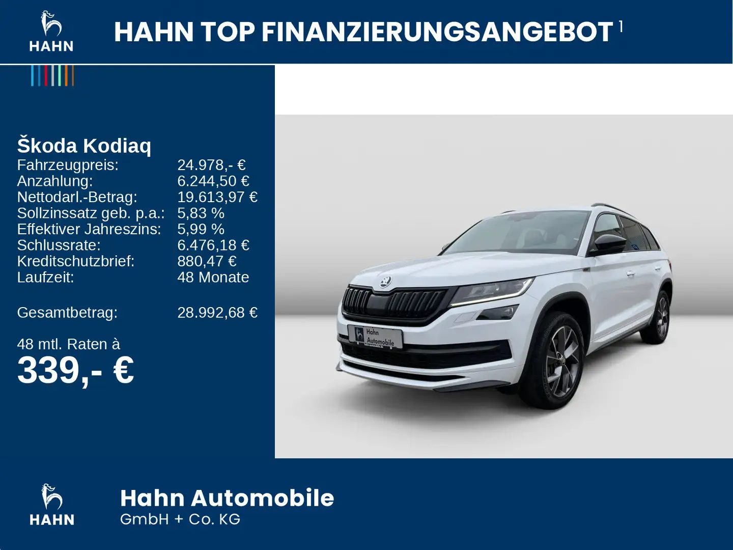 Skoda Kodiaq 2.0TDI DSG 4x4 Sportline LED Navi AHK APP Blanc - 2