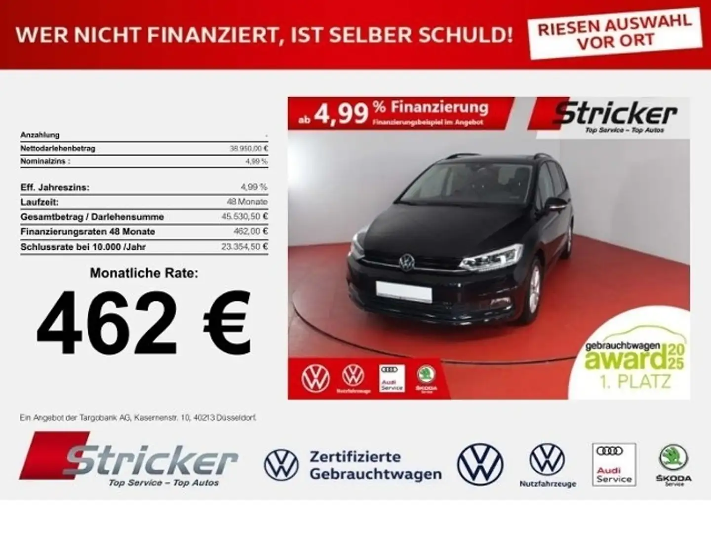 Volkswagen Touran Highline Black Style 1.5TSI DSG 462,-ohne Anzahlu Schwarz - 1