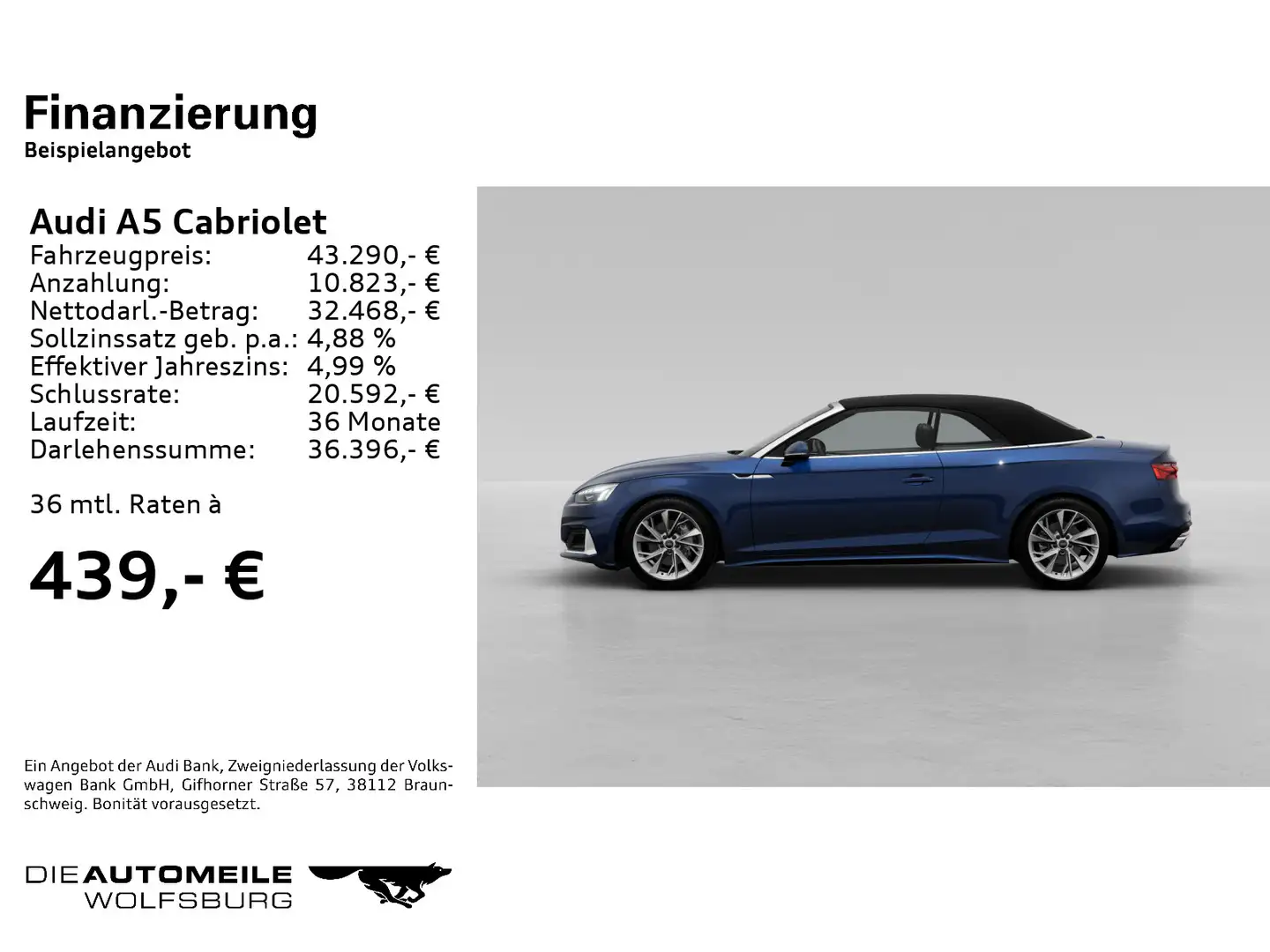 Audi A5 A5 Cabrio 40 TFSI S tronic advanced LEDER/NAVI/L Blau - 2