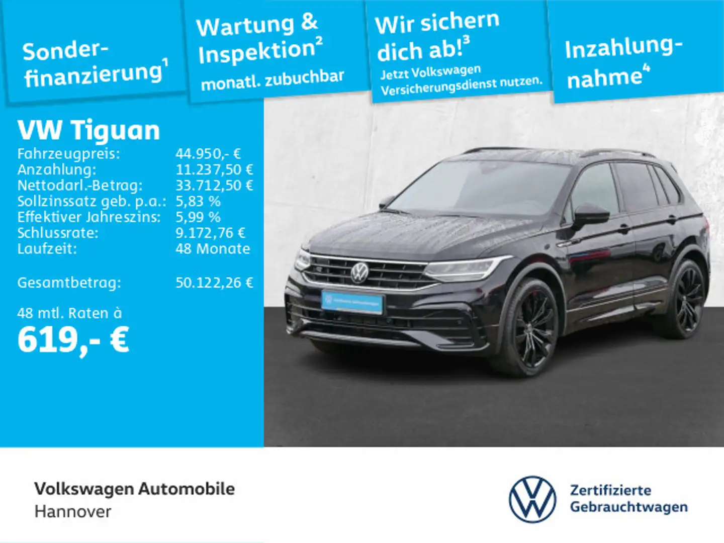 Volkswagen Tiguan 2.0 TDI DSG R-Line Navi Pano LED DigCockp Schwarz - 1