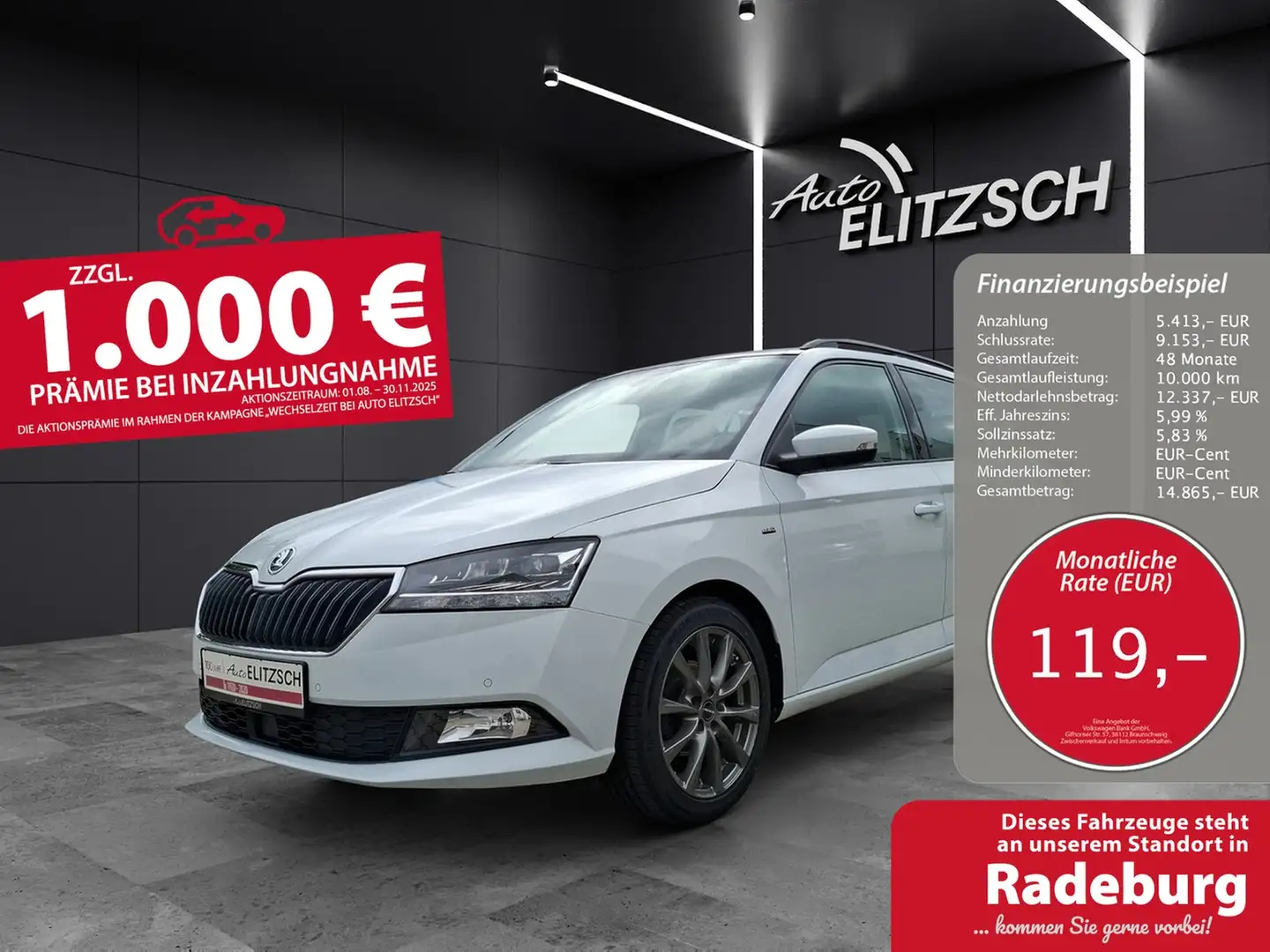 Skoda Fabia Combi TSI Clever Best-off Navi Pano ACC RFK SH Weiß - 1
