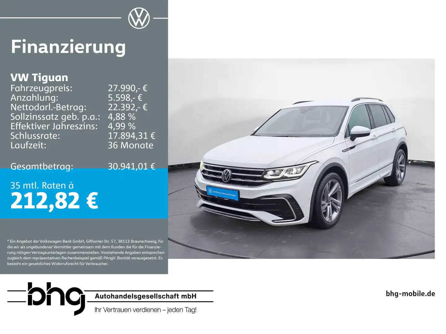 Volkswagen Tiguan 2.0 TDI R-Line AHK Kamera AssistPlus PDC Weiß - 1