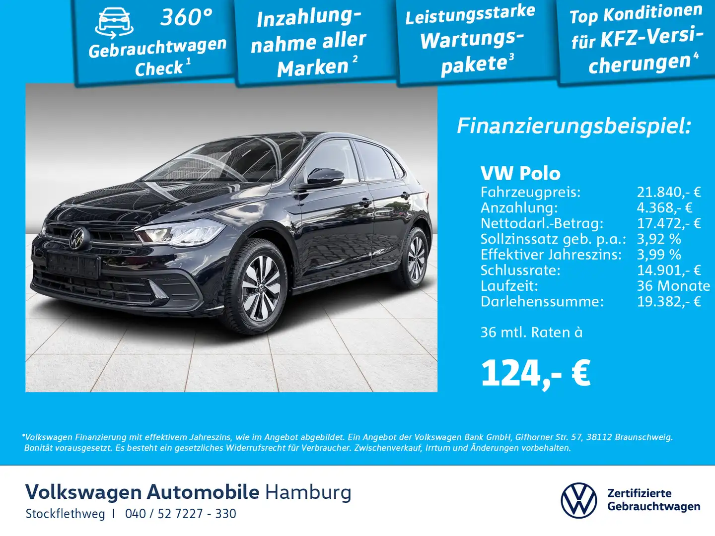 Volkswagen Polo 1.0 TSI Move DSG AHK Navi Kamera IQ.Drive Schwarz - 1