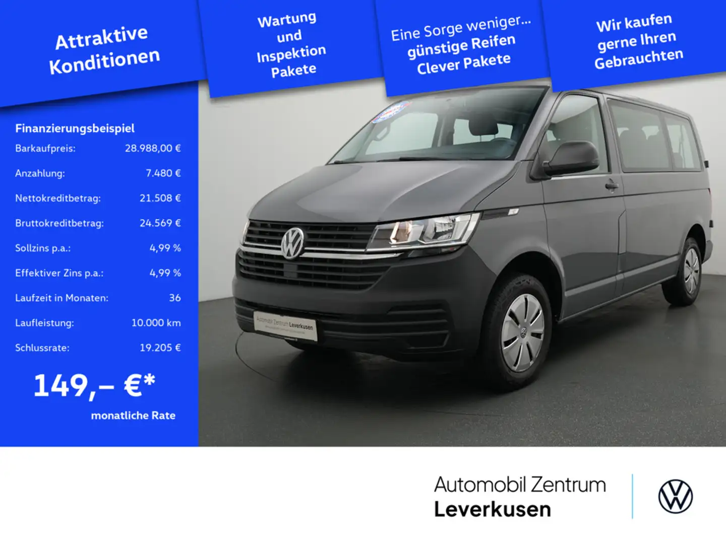 Volkswagen T6.1 Kombi 8-SITZER AHK NAVI FLÜGELTÜREN CARP Grau - 1