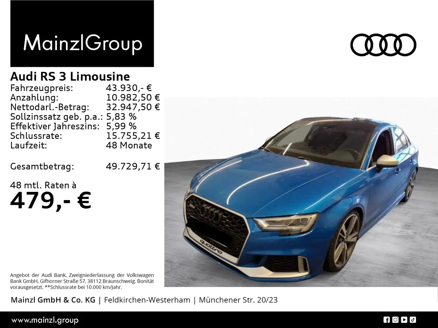 Audi RS3 quattro (ohne OPF) Matrix B&O Pan Blau - 1