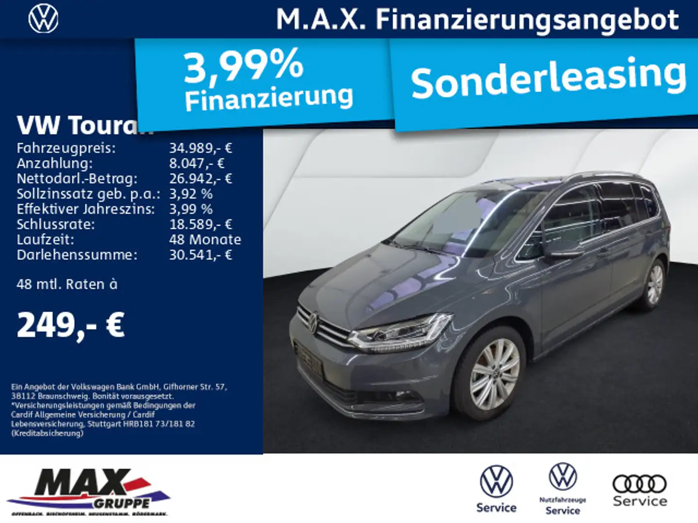 Volkswagen Touran 2.0 TDI HIGHLINE 7-SITZE +LED+KAMERA+AHK+ Grijs - 1