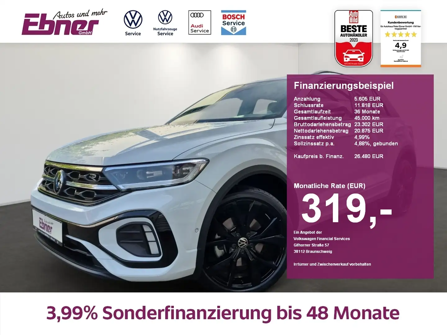 Volkswagen T-Roc R-LINE BLACK STYLE 1.5TSI 6.GANG ACC+NAVI+APP+LED+ Weiß - 1