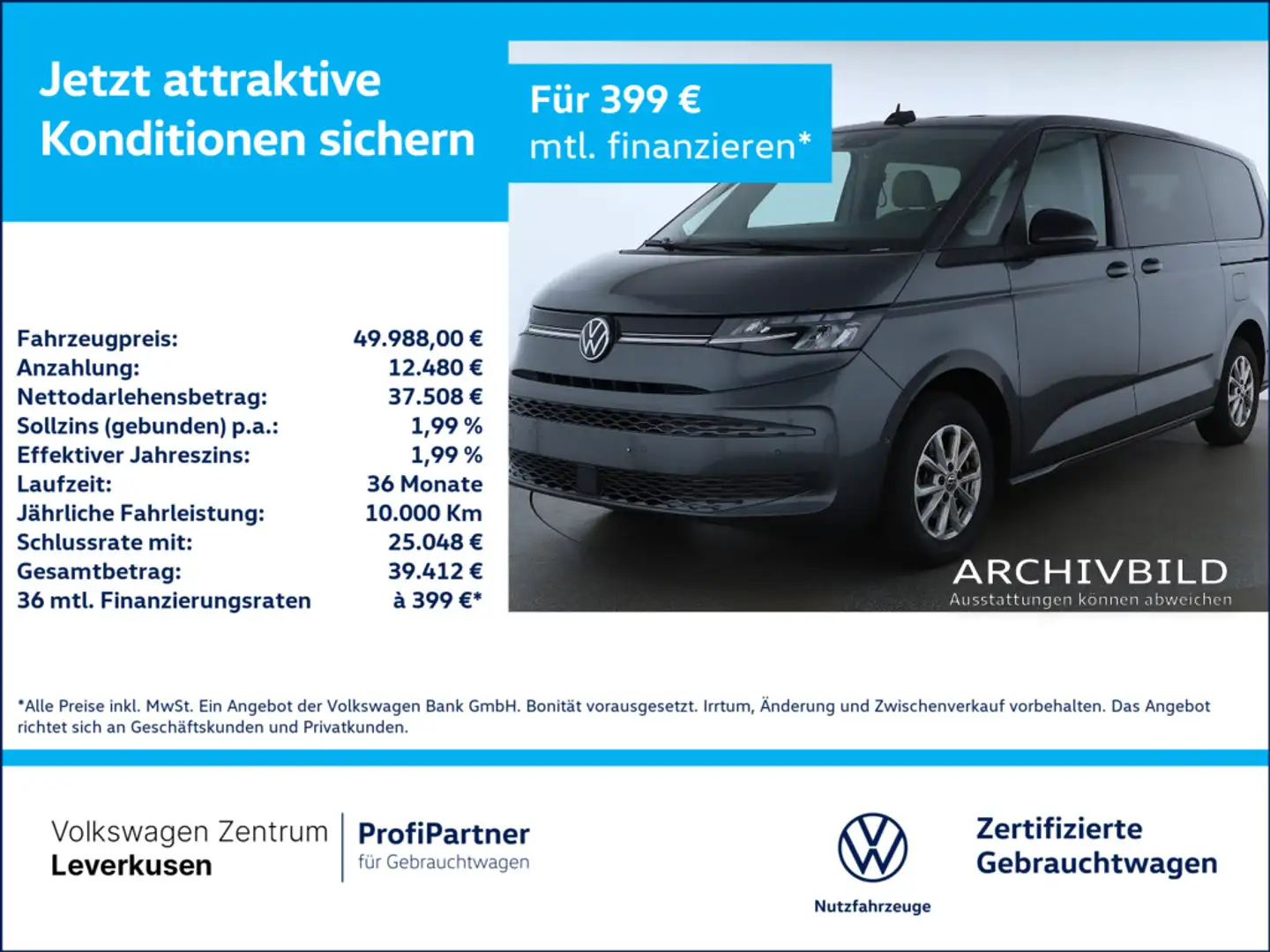 Volkswagen T7 Multivan Life LÜ 7-SITZER NAVI VIRT SHZ LED Schwarz - 1