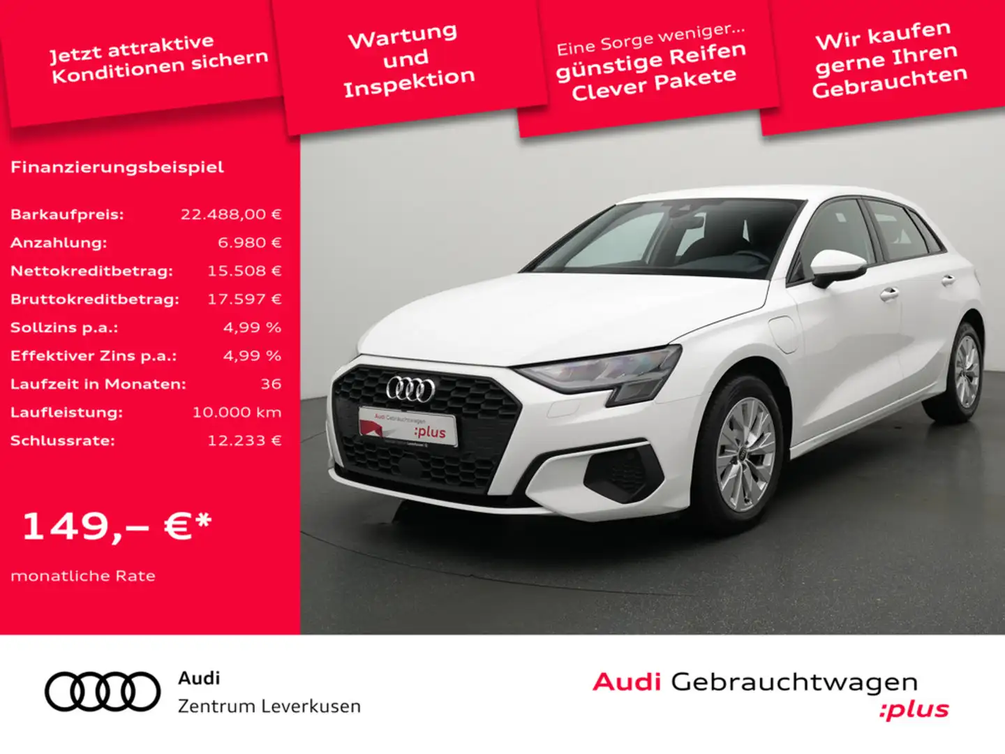 Audi A3 Sportback 40 e S TRON ACC CARPLAY SHZ PDC Weiß - 1