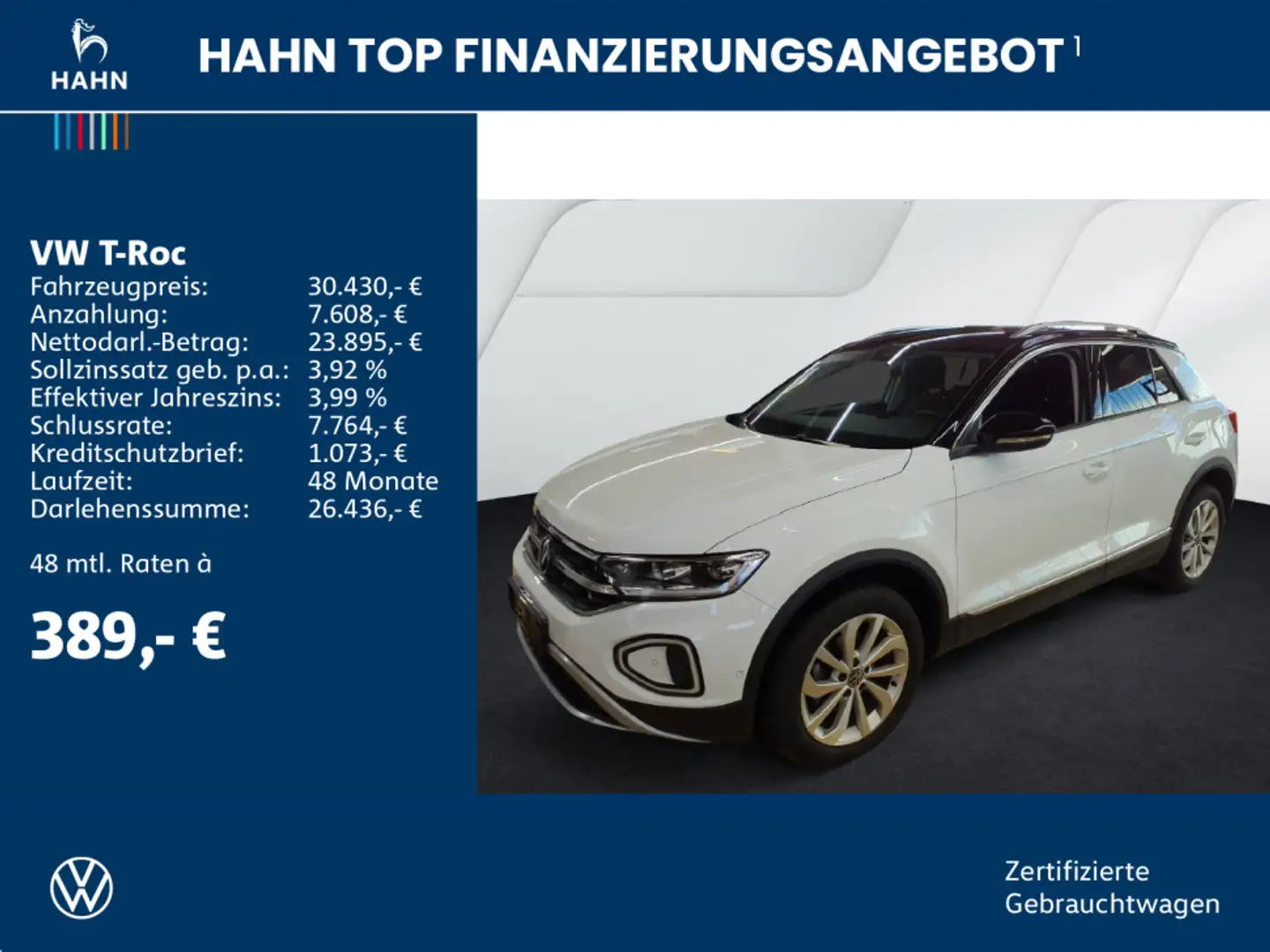 Volkswagen T-Roc Style 1.5TSI DSG AHK Spurh LED-Plus Navi P Weiß - 2