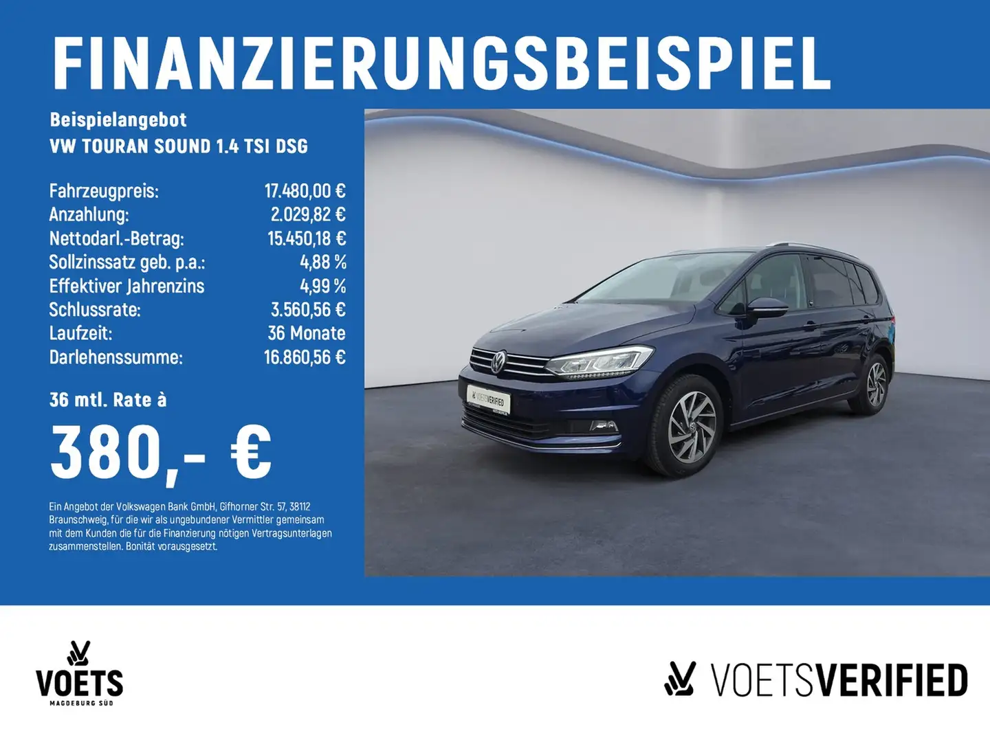 Volkswagen Touran SOUND 1.4 TSI DSG LED+NAVI+ACC+APPLE CARP Bleu - 2