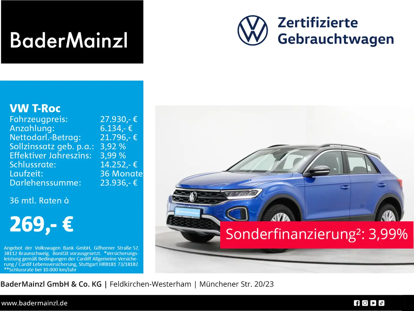 Volkswagen T-Roc 1.5 TSI DSG Life LED Navi SHZ Kamera ACC Blau - 1