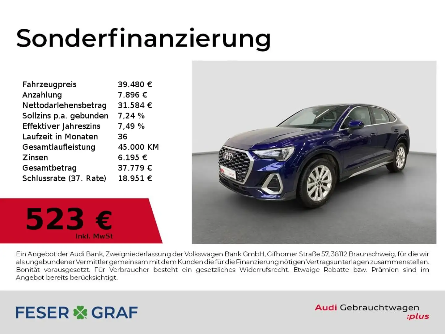 Audi Q3 Sportback 35 TDI S tronic S Line Navi RFK LED Blau - 1